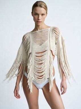 Caravana Natural Fringe Poncho OS
